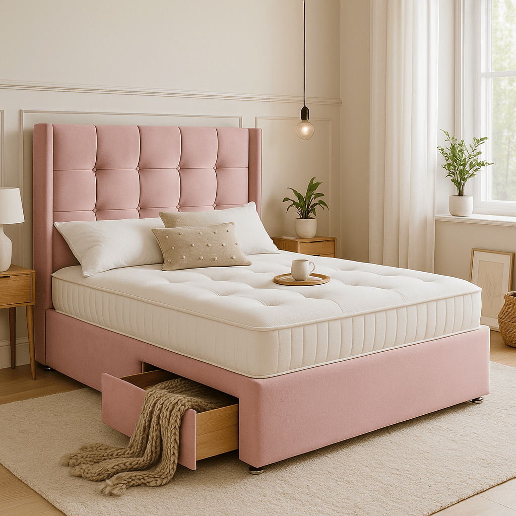 Atlanta Winged Floor Standing Upholstered Divan Bed - Divan Beds with Headboard - SOMNA Beds