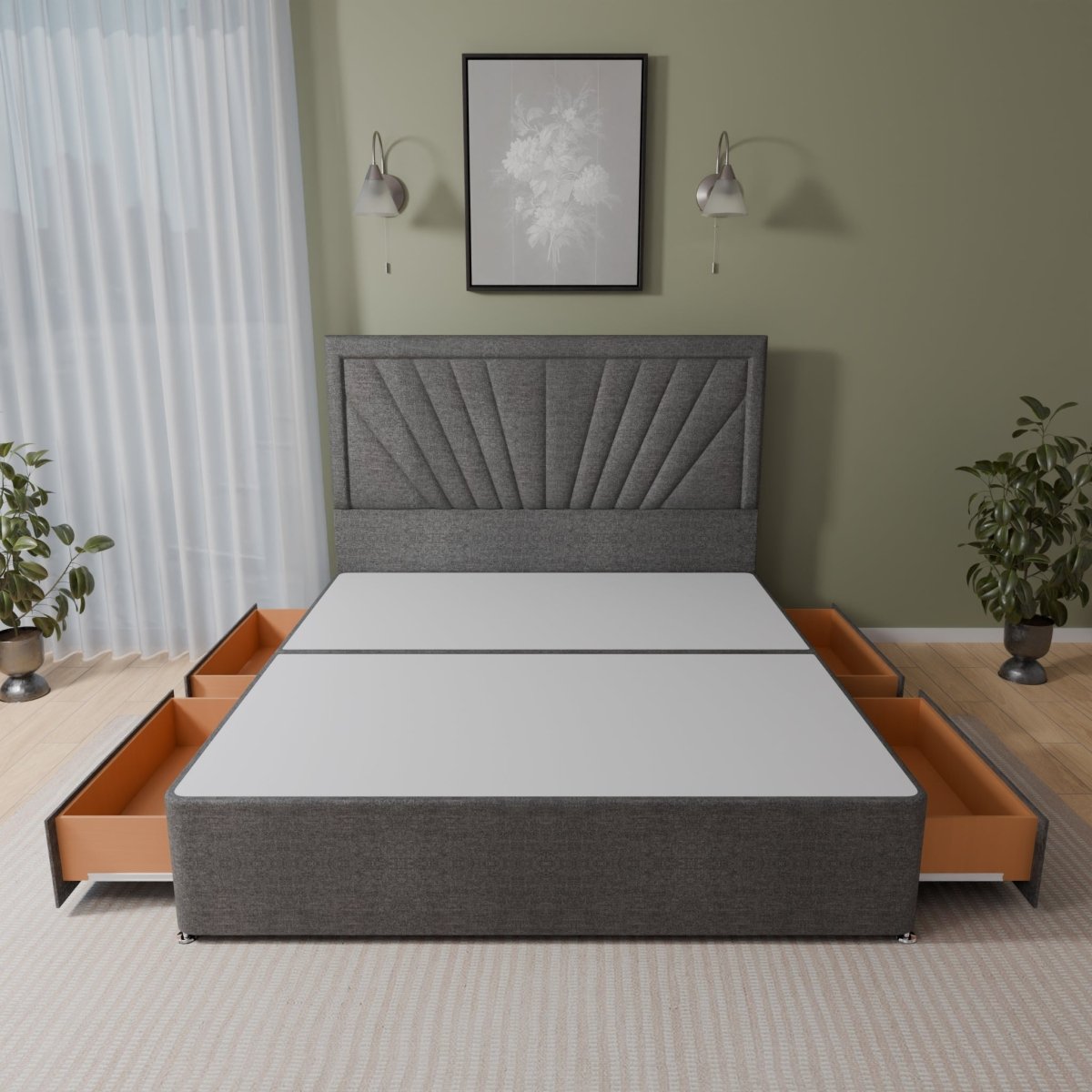 Nevada Floor Standing Headboard With Divan Bed Base - Divan Base & Headboard - SOMNA Beds